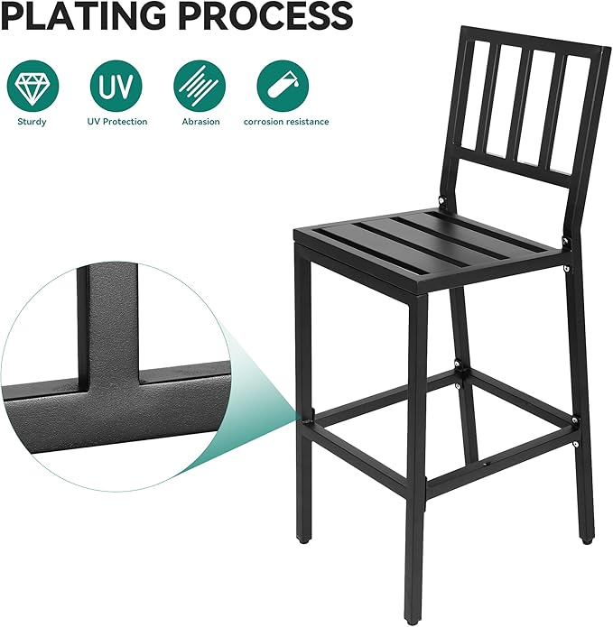 YITAHOME Outdoor Bar Stools Set of 2, Cushioned Metal Outdoor Bar Stools w/Vertical Stripe Back, All-Weather Patio Bar Stools for Balcony Backyard Porch Poolside YITAHOME