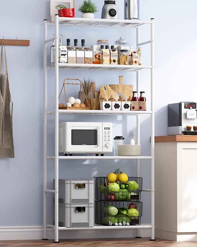 Storage Shelves - 5 Tier Shelf Organizer, Heavy Duty Garage Shelving Unit with Leveling Feet, Stable Metal Shelves Organizer for Pantry, Kitchen and Closet, 33.0" W x 12.6" D x 72.0" H, White Sakugi