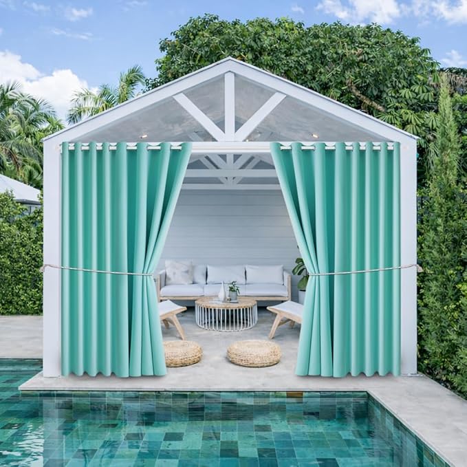 Outdoor Patio Curtain Waterproof Darkening Thermal Insulated Indoor Curtains for Bedroom, Porch, Living Room, Pergola, Cabana, W105 x L120 Extra Wide Room Divider, Teal Blue, Set of 2 Panels DivaenCamino
