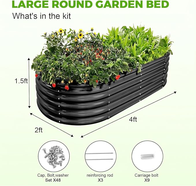 Land Guard 18“ Tall 4×2ft Galvanized Raised Garden Bed Kit, Galvanized Planter Garden Boxes Outdoor, Oval Large Metal Raised Garden Bed for Vegetables……… (Dark Grey, 4×2×1.5ft) LandGuard