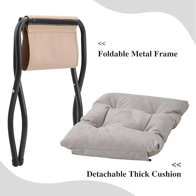 15"(H) Folding Ottoman, Foldable Footrest Stool, Portable Small Foot Stool for Couch, Collapsible Foot Rest Ottoman for Sofa, Accent Padded Ottomans for Home, Living Room, Light Grey MordchilHF