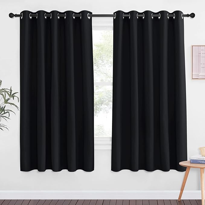 NICETOWN Black Curtain Drape for Bedroom - Light Reducing Thermal Insulated Solid Grommet Blackout Window Curtain for Home Office/Farmhouse (1 Piece, W66 x L66, Black) NICETOWN