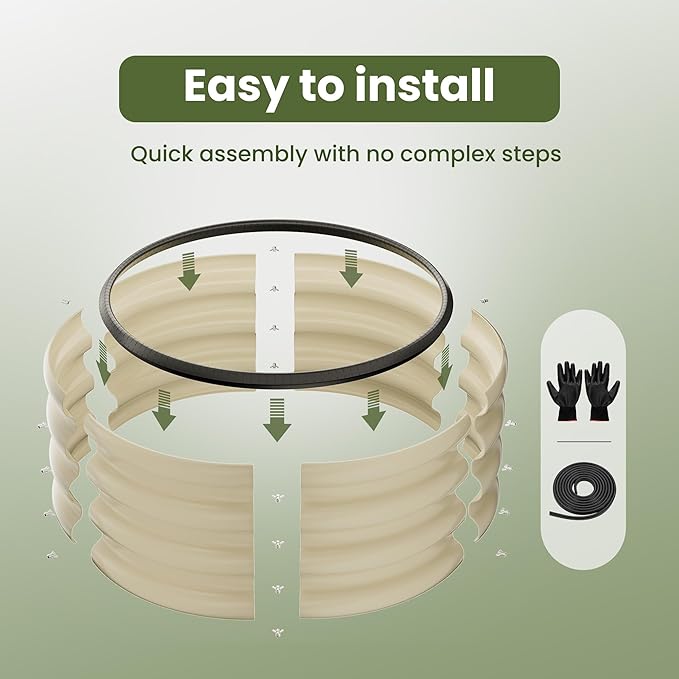 ZXZYHFTY Round Galvanized Raised Garden Bed kit,White Outdoor Garden Raised Planter Box, Round Large Metal Raised Garden Beds for Vegetable 2 * 2 * 1ft 3 Pcs ZXZYHFTY