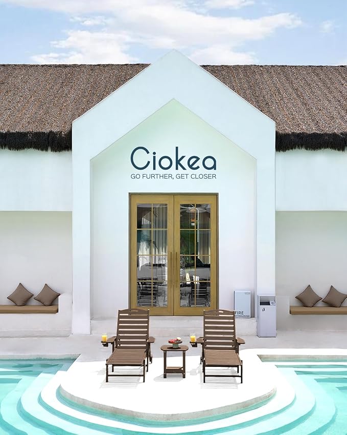 Ciokea Outdoor Lounge Chair Set of 4, All Weather Patio Chaise Lounge Chair for Outside, HDPE Chair with Rolling Wheels & Cup Holder, 5 Position, Deck, Pool, Dark Brown CIOKEA