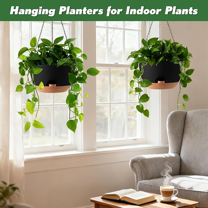 13-inch Oversized Hanging Planter Set of Two,Planters for Indoor and Outdoor Plants.Place Plant pots Across Diverse Settings Including windowsills,Living Room,and Gardens.Black-Brown Rootora