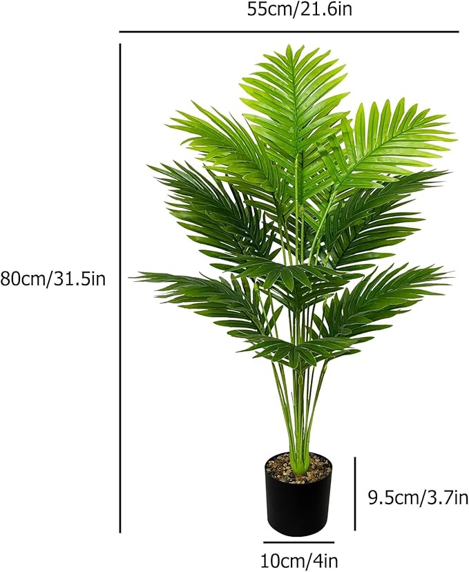 Artificial Plants in Pots Large Fake Tree Floor Faux Tropical Plants Decorative Greenry House Potted Tall for Home Office Living Room Decor Indoor Garden Outdoor (80cm Tall Palm) Rozwkeo