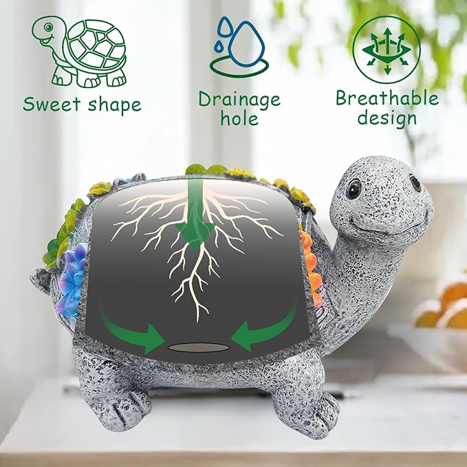 2pcs Small Turtle Planter Window Decor - Resin Succulent Plant Pot with Drainage Hole, Cute Planters for Indoor Plants, Unique Flower Pot Office/Home/Desktop Decoration, Ideal Gifts for Women ASDFG