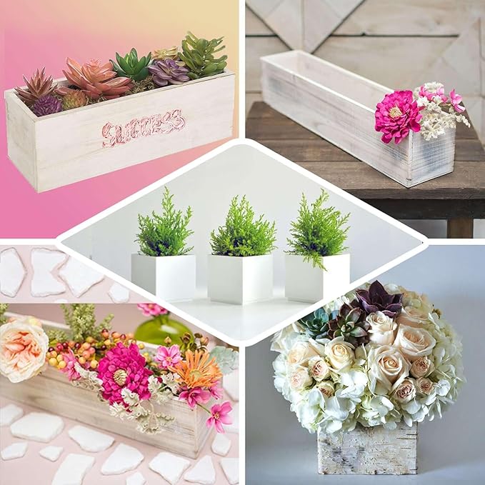 Efavormart 18"x6" Whitewash Wood Planter Box with Plastic Liner, DIY Rustic Rectangle Wooden Box for Succulents, Wedding Table Centerpieces and Farmhouse Party Decor efavormart