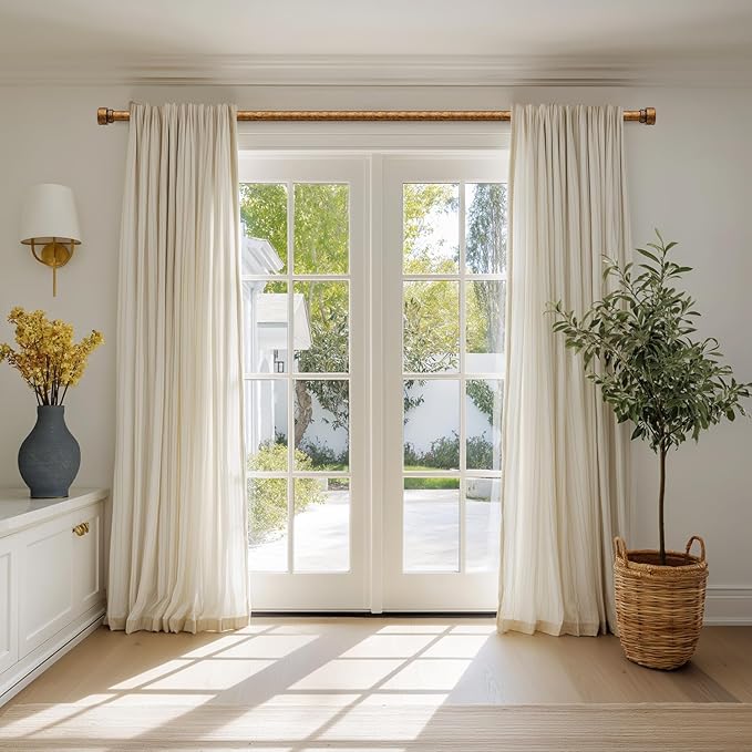 2 Pack Retro Gold Curtain Rods Set for Windows 28 to 48 Inches Adjustable Length Heavy Duty 1" Diameter Window Curtain Rod with Decorative Finials for Outdoor Bedroom Kitchen Living Room Farmhouse Rootora