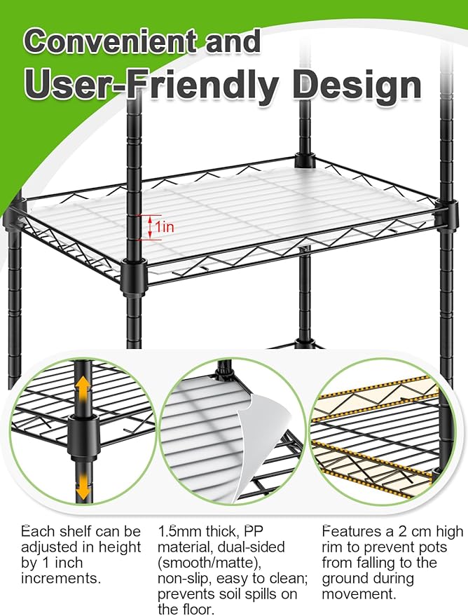 Abimars 5-Tier Mini Greenhouse with Caster Wheels, Each Shelf Height Adjustable Metal Plant Shelf with PVC Cover for Seed Starting Trays, Seedling Pots, Plant Pots, 11x16x57inch Abimars