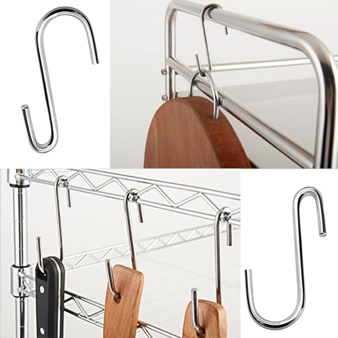 30 Pack 2.4 inches Heavy Duty S Hooks for Hanging, Pan Pot Holder Wire Shelves Rack Hooks for Hanging, S Shaped Hanger Metal Hooks for Kitchen Pots Utensils Jeans Clothes Bags Hats Towels Plants ESFUN