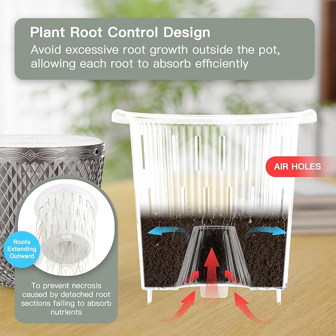 QCQHDU 2 Pack Self Watering Pots, 5.7 Inch Flower Pots with Drainage Holes and Water Filling Port, Garden Planter for Indoor Outdoor Plants (Gray) QCQHDU