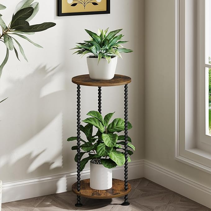YINMIT Plant Stand Indoor, 2 Tier Small Plant Stand, 23" Tall Metal Spindle Poles Plant Stands, Corner Flower Pot Stand, Plant Tables Indoor, Planter Pot Holder for Balcony Garden Patio Living Room YINMIT