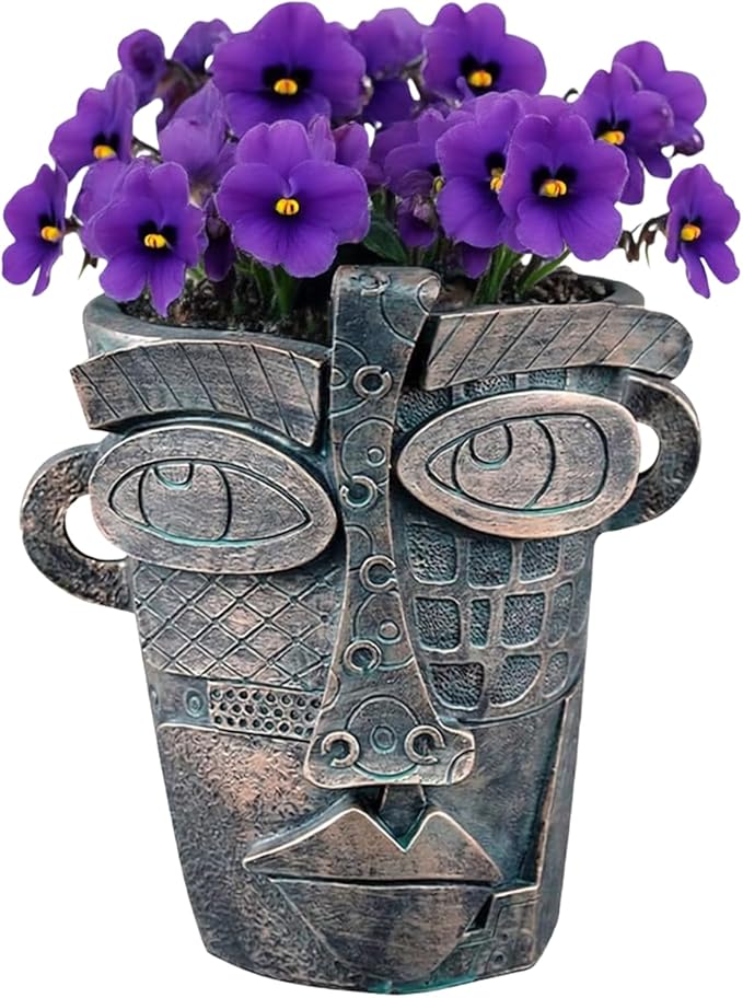 Picasso Abstract Face Flower Pot,Unique Resin Crafted Planter with Drainage Holes,Interesting Colorful Planter with Human face,for Indoor and Outdoor Botanical Home décor (Bronze) Rootora
