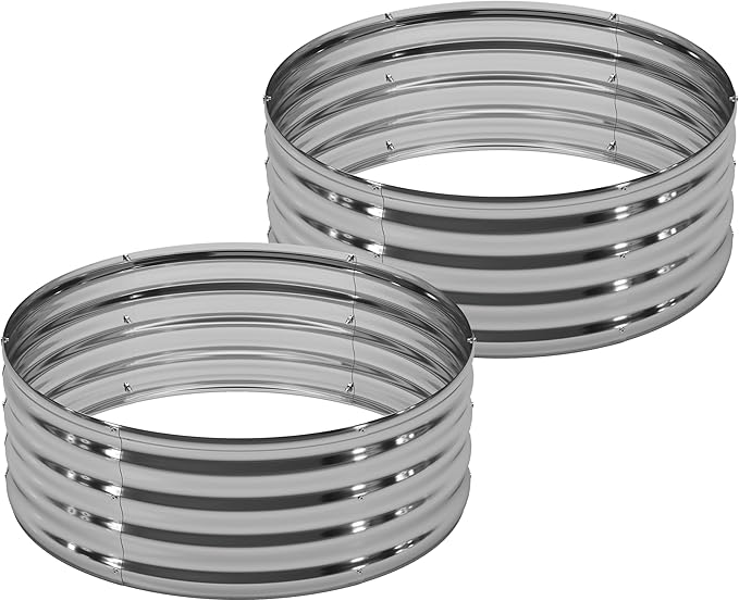 2PCS 2x2x1FT Galvanized Raised Garden Bed Kit,Vegetable Boxes-Round Metal Flower Box,Large Planter Raised Beds Outdoor Garden for Planting,Fruit,Herb-Silver DIIYIV