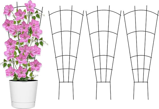 4 Pack 32'' Garden Trellis for Climbing Plants Outdoor Metal Trellis for Potted Plants Indoor Fan Shape Plant Support for Houseplant Flower Ivy Vine Yaocom