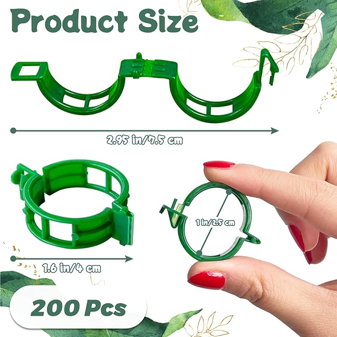 OJYUDD 200 Pcs Plant Support Clips,Plastic Plant Clips for Climbing Plants,Garden Vine Clips for Tomato,Grape,Cucumber,Vegetables (Green) OJYUDD