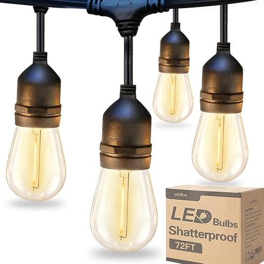 addlon 72FT(36FT*2) LED Outdoor String Lights with Edison Shatterproof Bulbs Commercial Grade Patio Cafe Light, ETL Listed Weatherproof Strand 24 Hanging Sockets for Bistro Backyard addlon