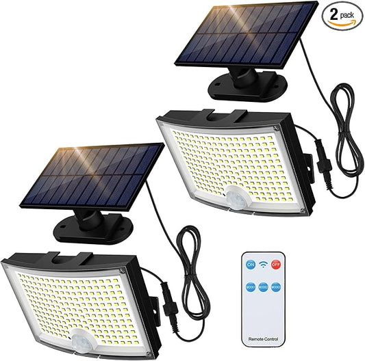 Adiding Solar Outdoor Lights, 202 LEDs Flood Lights with 16.4 ft Cable, Remote Control Solar Motion Sensor Outdoor Lights, 3 Modes Solar Powered Security Lights for Outside Patio, Yard, Garage, 2 Pack Adiding
