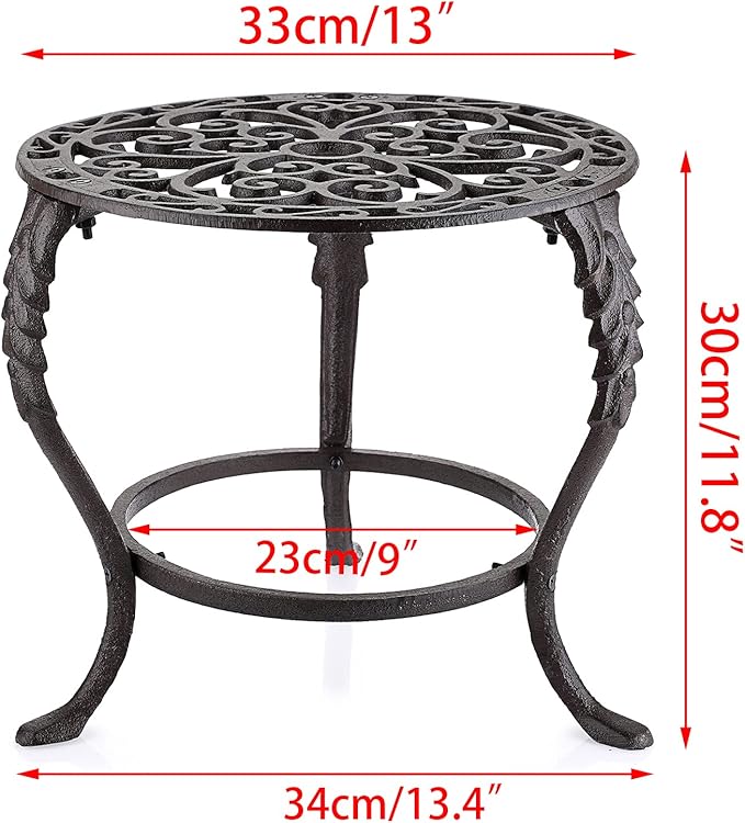 OwnMy Heavy Duty Cast Iron Plant Stand Vintage Iron Flower Pot Holder, Rustic Decorative Round Potted Plant Stand Rack, Indoor Outdoor Metal Plant Holder for Home Garden OwnMy