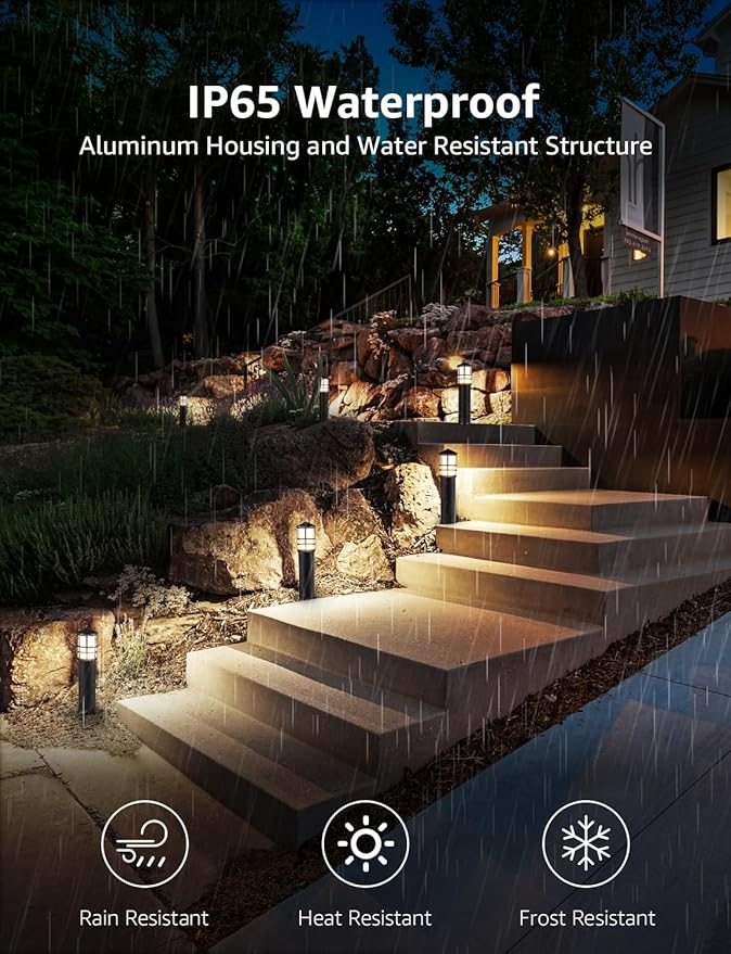 SUNVIE 4-Pack Low Voltage Pathway Lights 3W 3000K 12-24V LED Landscape Bollard Path Lights with Connectors CRI 90+ Aluminum Outdoor Landscape Lighting for Walkway Yard Garden, ETL Listed Cord SUNVIE
