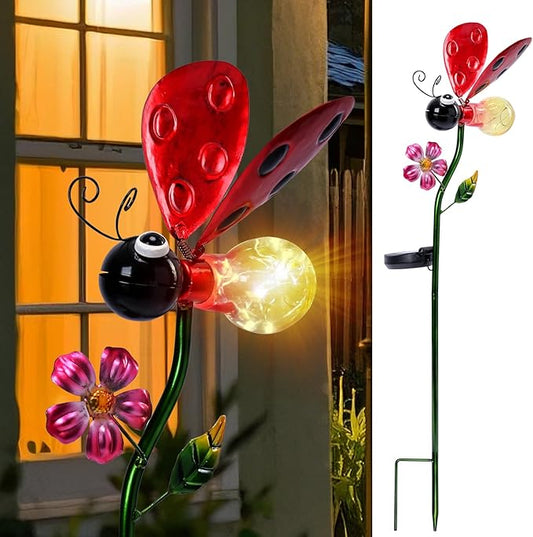 Decorative Solar Lights Outdoor Solar Ladybug Stake Lights Metal Decorative Garden Lights Outdoor Waterproof Stakes for Pathway Yard Lawn Decoration Mothers Day Mom Gifts Afirst