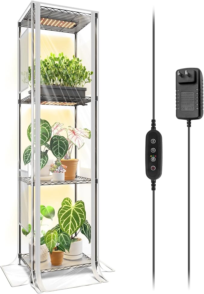 Barrina CX83Z Indoor Greenhouse with Grow Light, 4-Tier Corner Plant Stand, 30W Full Spectrum Growing Light Panels, Mini Greenhouse with Tent for Seed Starting, 3/6/12h Timer, 15.7 x 11.8 x 59.1IN Barrina