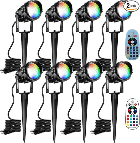 Halloween Christmas Spotlight Outdoor Color Changing Landscape Spotlights,12W RGBW LED Outdoor Spot Lights for Yard Garden Decor,Waterproof 110V Plug in Landscape Lighting with Remote,8 Packs Qeeanmo