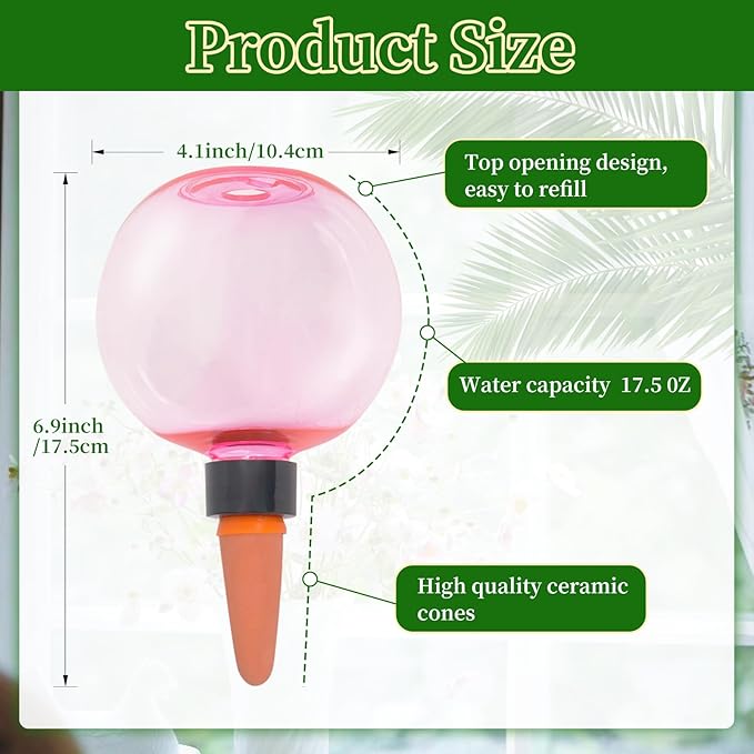 3pcs Large Plant Self Watering Globes, 17.5 oz Plastic Water Bulbs Top Fill, Plant Watering Devices System Slow Release Terracotta, Water Spikes Stakes for Indoor(3pack) GEWOSI