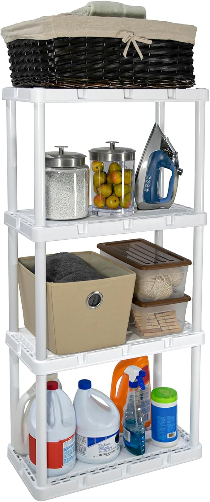 Gracious Living 2 Pack Light Duty Storage Shelves, Knect-A-Shelf 4-Shelf Ventilated Shelving Rack Organizer for Home, Garage, Basement & Laundry, White GraciousLiving