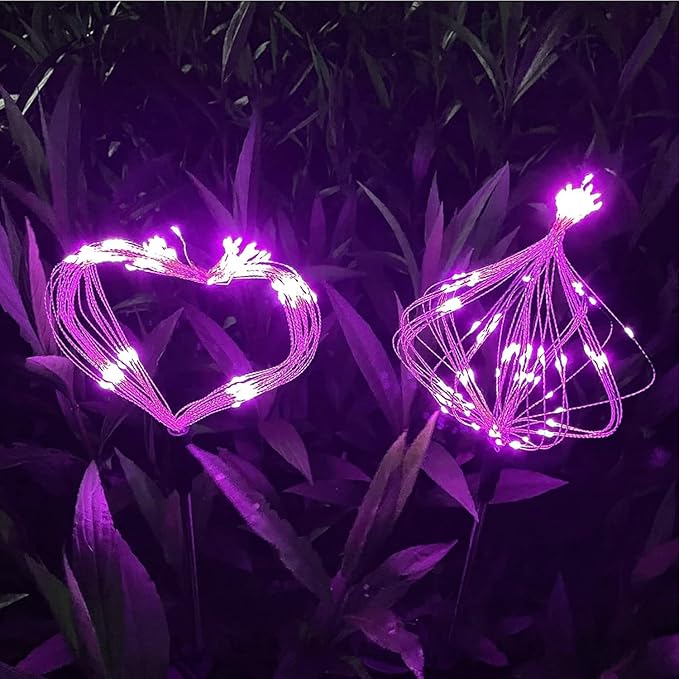 JJGoo Solar Firework Lights, 2 Pack 120 LEDs 2 Lighting Modes Solar Garden Lights Outdoor Waterproof for Yard Patio Walkway Pathway Party Wedding Christmas Decorative - Pink JJGoo