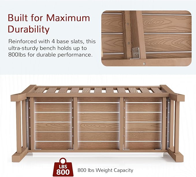 Stoog Outdoor Benches Set of 2, 2-Person Poly Lumber Garden Bench with Real Wood Look, Never Fade & Rust-Proof, All-Weather for Patio, Porch, Deck, and Backyard, Teak Stoog
