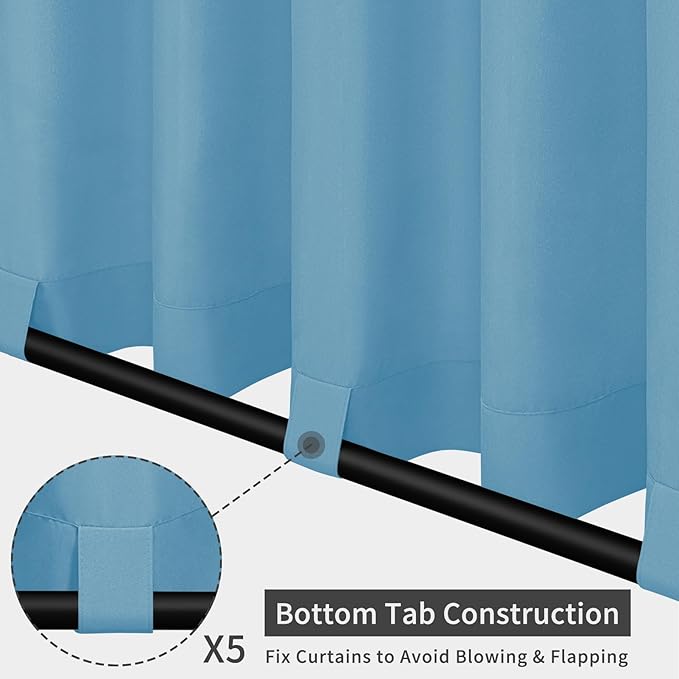 Easy-Going Outdoor Patio Curtains Detachable Tab Top Windproof Weatherproof Curtain for Cabana, Porch, Pergola and Gazebo, Tab Bottom Drape, 2 Panels, 110W x 96L inch, Sky Blue Easy-Going