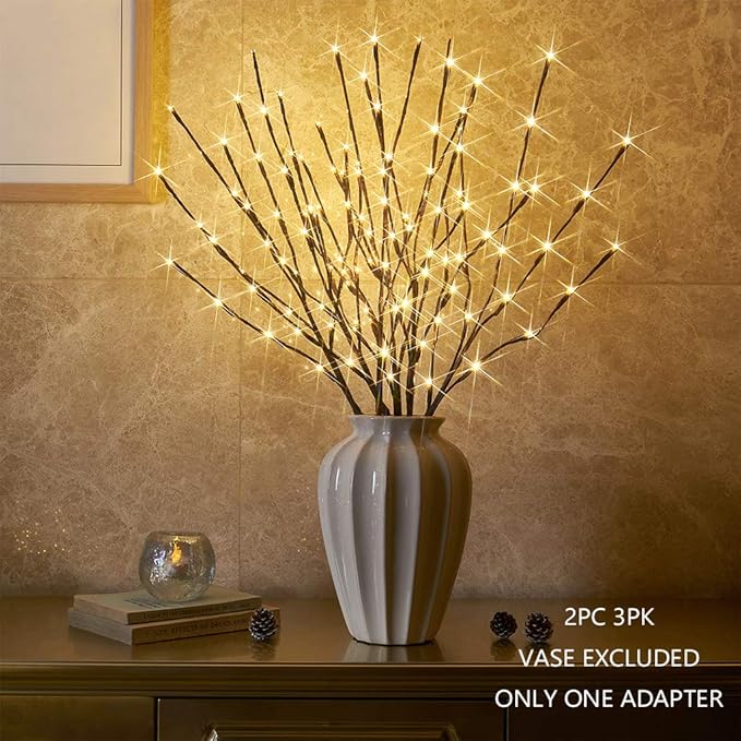 Vanthylit Set of 2 3PK 30" Brown Lighted Twig Stakes 120 Warm White Pathway Light for Outdoor and Indoor (Vase Excluded) Vanthylit