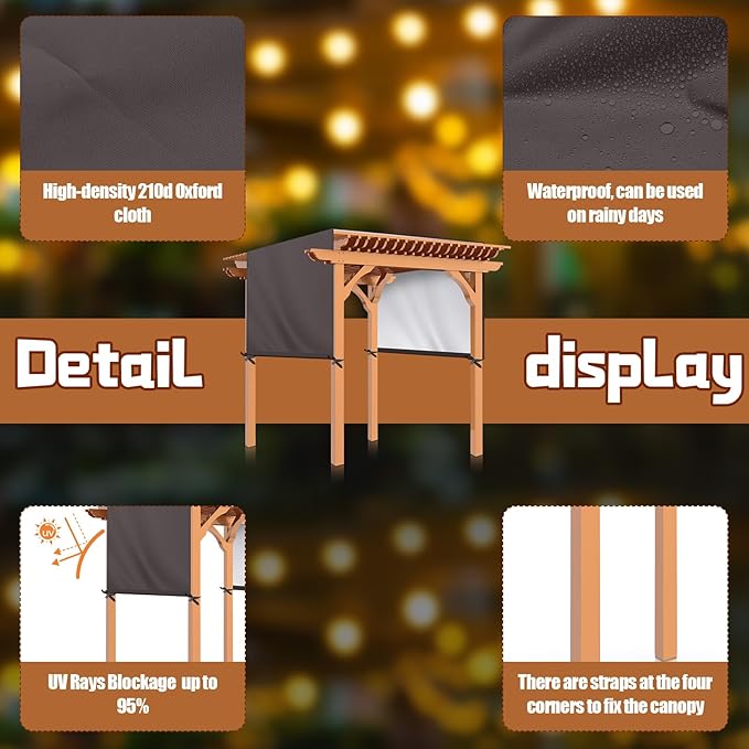 Universal Pergola Replacement Canopy Outdoor Canopy Shade Cover Waterproof Shade Top Cover for Outdoor Patio Porch Backyard(12 x 9 ft,Coffee) Wowangce