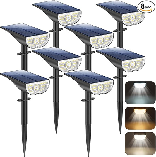 Solar Lights Outdoor, 5 Working Modes Solar Powered Spotlights for Yard, Waterproof Outside Solar Landscape Lights with 3 Color Temperatures, Bright LED Outdoor Lights for Garden Tree Pathway, 8-Pack TOBUSA