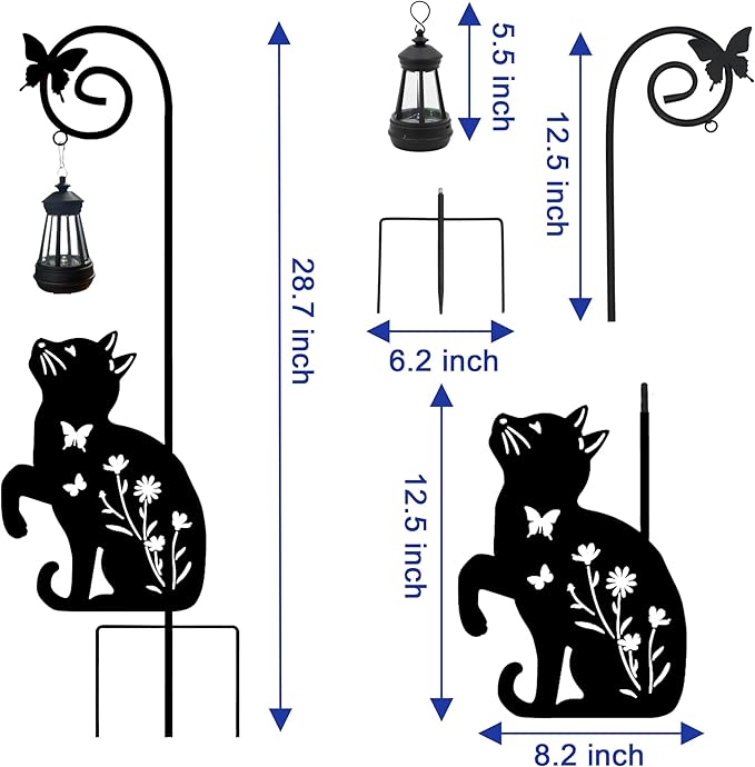 Solar Cat Lantern Garden Stakes - Outdoor Decorative Solar Lights for Yard, Patio, Pathway - Weatherproof Metal Cat Stake with Auto Night Lighting Rootora