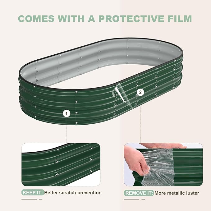 Raised Garden Bed, 6x3x1ft Galvanized Outdoor Planter Beds with Safety Edging and Gloves, Oval Metal Planter Box for Gardening Vegetables Flowers Herb-Deep Green Patiobay
