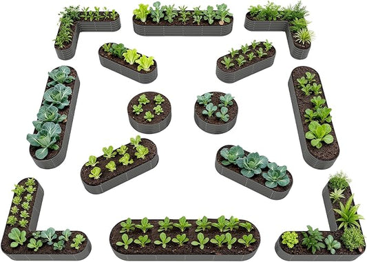 A ANLEOLIFE Set of 14 18 Inch Tall Raised Garden Beds Kit, Heart-Shaped, Long Oval & Round Metal Planters – Ideal for Creative Garden Layouts, Quartz Grey AAnleolife