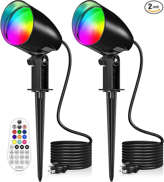 20W RGBW Color Changing Outdoor Spotlight with Remote Control 1880LM IP66 Waterproof LED Spot Lights for Christmas Halloween Decorative Yard Garden Pathway 120V US Plug 2 Pack SOROP