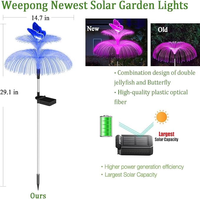 Solar Garden Lights Waterproof 3 Pack Solar Lights Outdoor Decorative 7 Color Changing Double Jellyfish and Butterfly Flower Garden Decor Yard Christmas Pool Outdoor, Gifts for Mother's Women Weepong