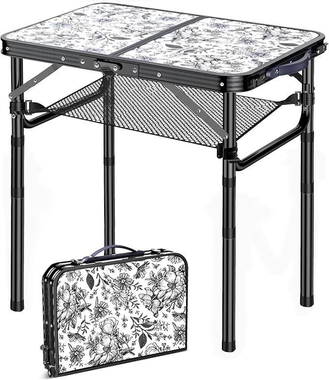 Outdoor Side Table, Portable 3 Adjustable Height Small Outdoor Folding Table, Aluminum Foldable Patio Side Tables for Outside Indoor, Plant Stand Coffee End Table for Pool, Porch,Garden, Balcony Yriuat