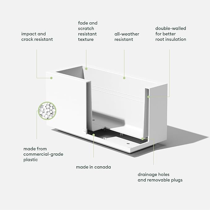 Veradek Block Series Long Box Planter - Large Rectangular Planter for Indoor or Outdoor Patio/Porch | Durable All-Weather Use with Drainage Holes | Modern Décor for Tall Plants, Flowers or Shrubs VeradekOutdoor