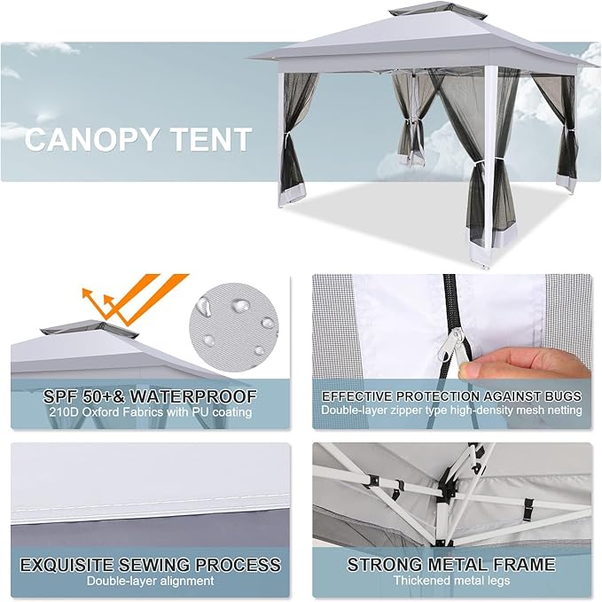 COBIZI 12x12 Pop up Gazebo on Clearance with Mosquito Netting, carpas para Patio Deals, Outdoor Canopy Tent with Portable Carrying Bag, Patio Gazebo for Garden Backyard & Lawn & Beach, Grey COBIZI