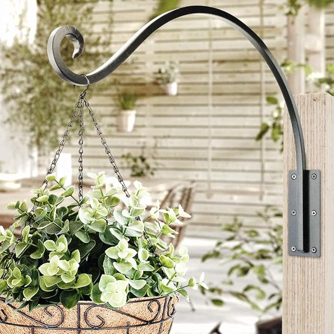 Qiang Ni Heavy-Duty Plant Hanger Outdoor: 100 lbs Hanging Plant Hook for Outside Basket - 22-Inch Wall Mount Plant Bracket for Bird Feeder QiangNi