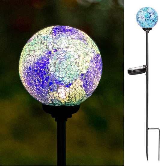 VCUTEKA Solar Lights Outdoor Decorative - Mosaic Solar Garden Stakes Light Waterproof LED Light for Landscape Lawn Patio Yard Decoration, Blue, 1 Pack VCUTEKA