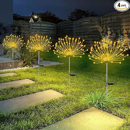 4 PCS Solar Firework Light, Outdoor Solar Garden Decorative Lights 120 LED Powered 40 Copper Wires String DIY Landscape Light for Walkway Pathway Backyard Christmas Decoration Parties (Warm White) YOTOZU