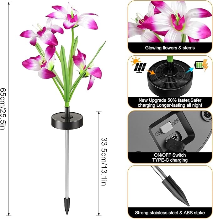 Upgraded Solar Garden Lights, 4 Pack Outdoor Solar Lights, New Round Panel for 40-Hour Runtime, Serve as Outdoor & Indoor Decor, 7-Color Changing Flower Lights, Waterproof for Patio Yard Decoration Rootora