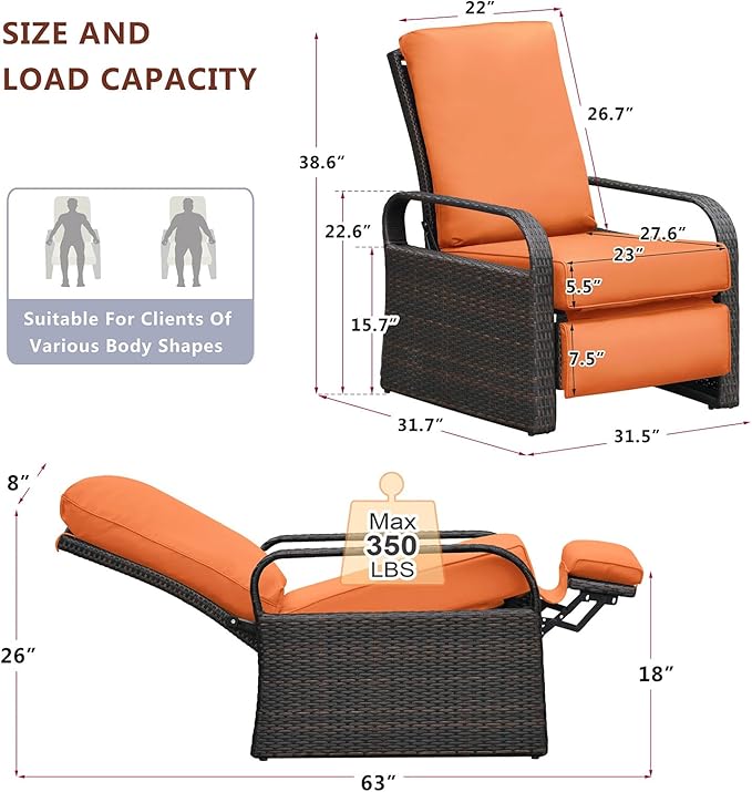 ART TO REAL Automatic Adjustable Patio Recliner Chair Relaxing Sofa Outdoor Wicker Armchair Furniture Aluminum Frame Lounge with Soft Thicken Cushion ATRARTTOREAL