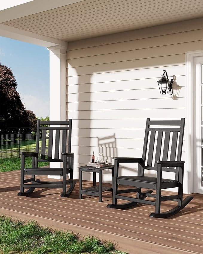 GarveeLife Adirondack Outdoor Side Table 18 x 15 in, HDPE 2-Tier Patio Side Tables for Outside, All-Weather End Table for Patio Pool Deck Indoor Backyard, Black GarveeLife